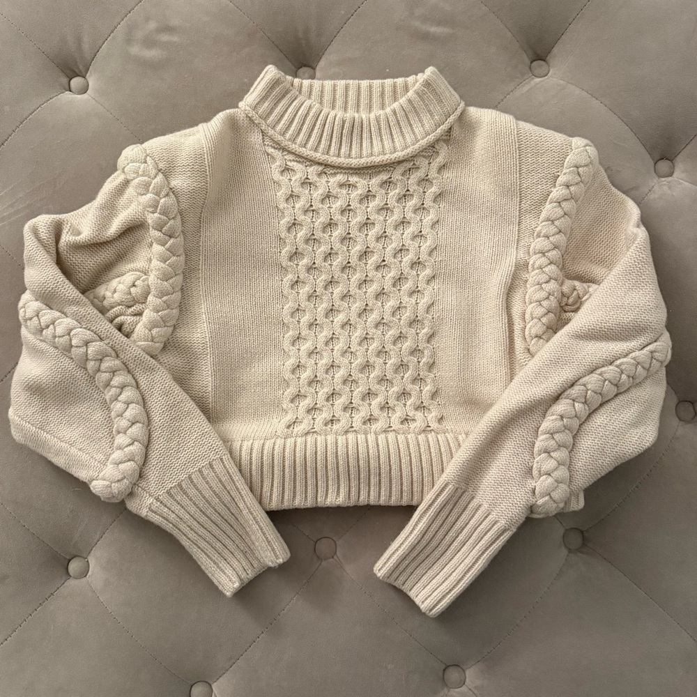 Zara Padded Shoulder Braided Knit Crop Sweater